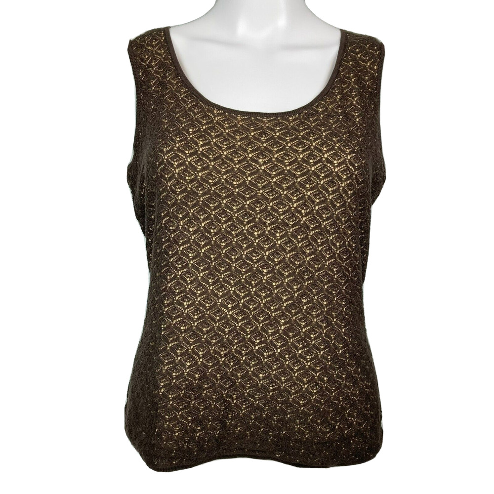 Talbots Brown Metallic Lace-Overlay Tank Top